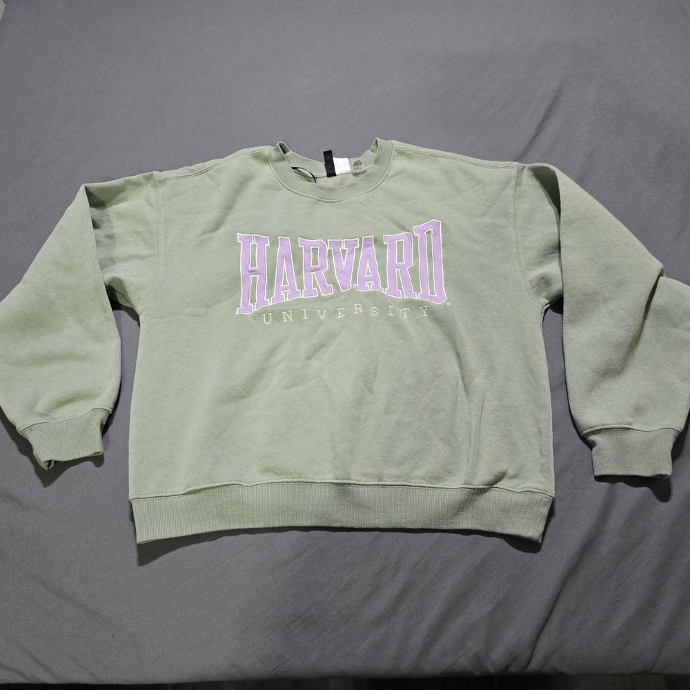 H&M Harvard University Sweatshirt Women S Sage Green Lilac Graphic Pullover